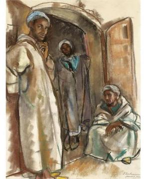 Three figures in the doorway. Marrakesh Artwork by Zinaida Serebriakova