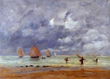 Fishermen and Sailboats near Trouville Artwork by Eugène-Louis Boudin