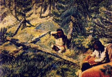 Drawing a Map on Birch-Bark (Rivière Moisie, Labrador Peninsula Expedition) Artwork by William George Richardson Hind