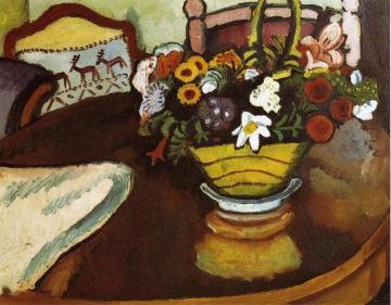 Still Life With Stag Cushion And Flowers Artwork by August Macke