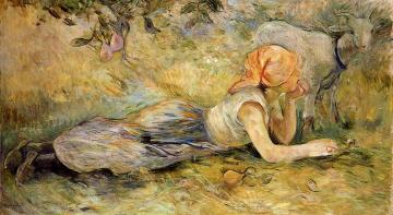 Shepherdess Laying Down Artwork by Berthe Morisot