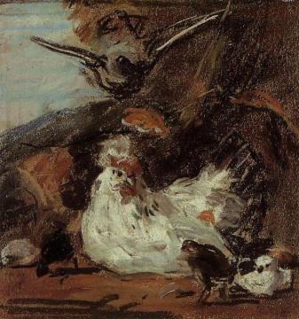 A Hen and Her Chicks (after Melchior d'Hondecoeter) Artwork by Eugène-Louis Boudin