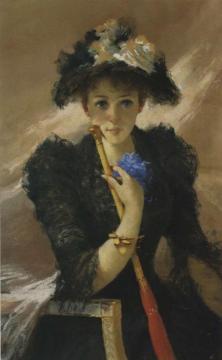 Signora con ombrellino Artwork by Vittorio Matteo Corcos
