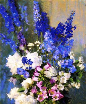 Larkspur, Peonies And Canterbury Bells Artwork by Laura Coombs Hills