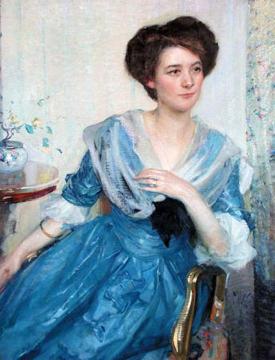 Woman in Blue Dress Artwork by Richard Edward Miller