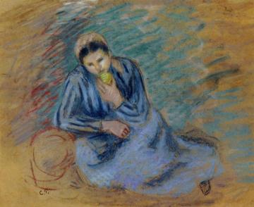 Seated Peasant Woman Crunching an Apple Artwork by Camille Pissarro