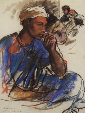 Thoughtful man in blue. Marrakesh Artwork by Zinaida Serebriakova