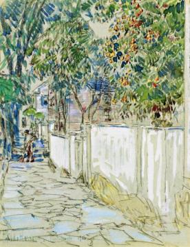 Flagstone Sidewalk, Portsmouth, New Hampshire Artwork by Frederick Childe Hassam
