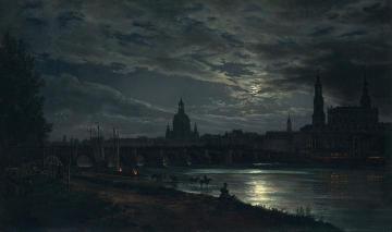 View of Dresden at Full Moon Artwork by Johan Christian Dahl