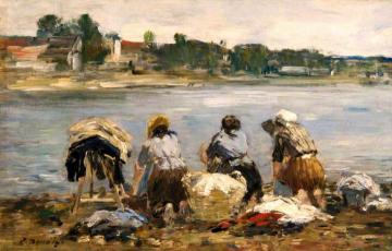 Washerwomen on the Banks of the River Touques Artwork by Eugène-Louis Boudin
