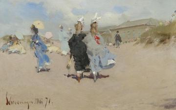 Elegant ladies at the Scheveningen Beach Artwork by Frederik Henrdik Kaemmerer