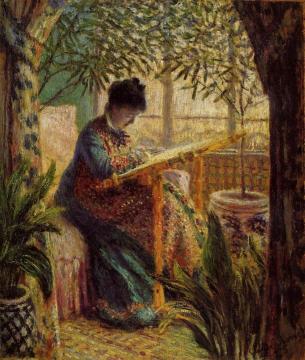 Camille Embroidering Artwork by Claude Oscar Monet
