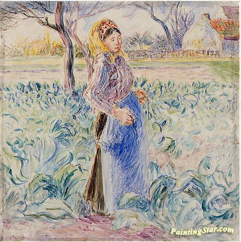 Peasant Woman in a Cabbage Patch Artwork by Camille Pissarro