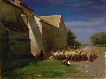 Sheep Leaving a Farmyard Artwork by Charles-Émile Jacque