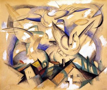 Birds above the Village Artwork by Franz Marc