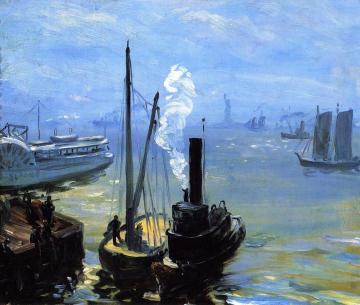 Tugboat And Lighter Artwork by William James Glackens