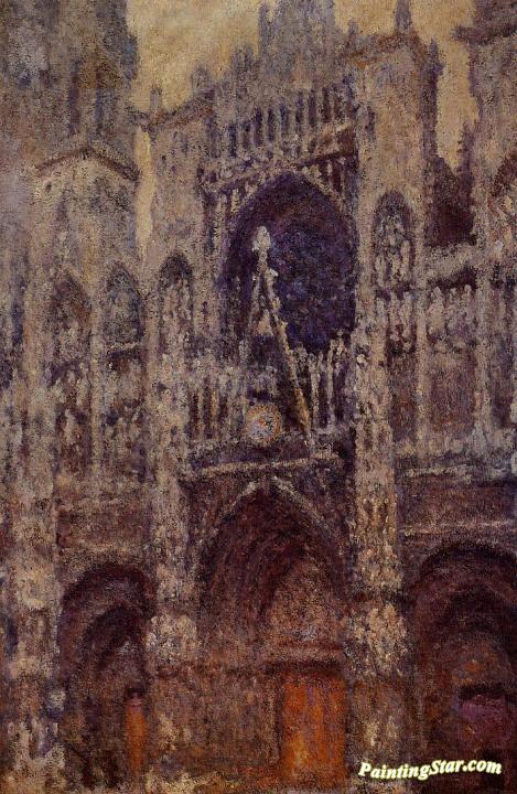 Rouen Cathedral, the Portal, Grey Weather Artwork by Claude Oscar Monet