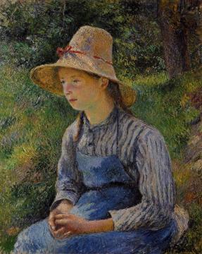 Young Peasant Girl Wearing a Hat Artwork by Camille Pissarro