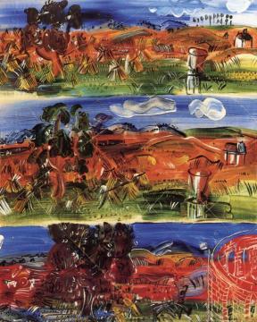 Three Landscapes Laid on the Back of the Painting "Paved Road with American Flags" Artwork by Raoul Dufy