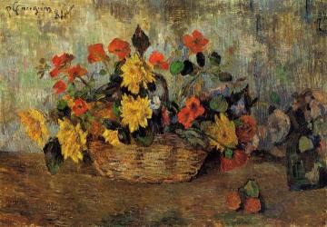 Nasturtiums and Dahlias in a Basket Artwork by Paul Gauguin