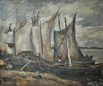 Fishing boats. Drying the sails Artwork by Pyotr Konchalovsky