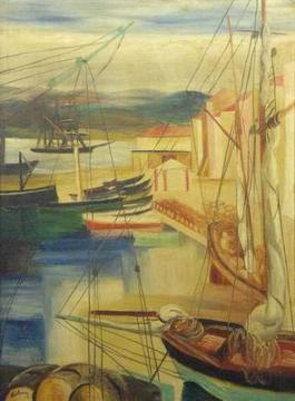 Ships Moored Along the Docks Artwork by Moise Kisling
