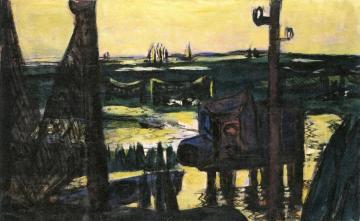Midflats in Green and Black-Yellow Artwork by Max Beckmann