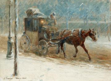 Boulevard Winter Scene With Horse-drawn Carriage Artwork by Nils Kreuger