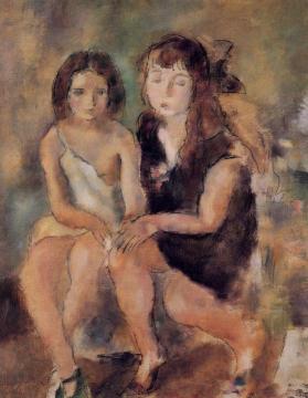 Clara and Genevieve Artwork by Jules Pascin