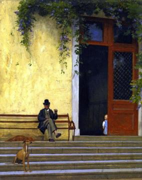 The Artist's Father And Son On The Doorstep Of His House Artwork by Jean Leon Gerome