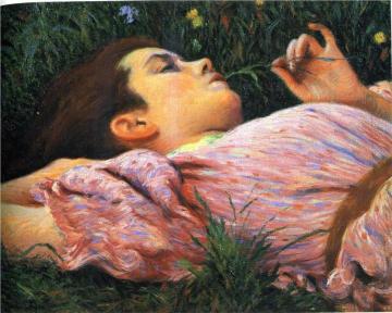 Girl with Flowers Artwork by Federico Zandomeneghi