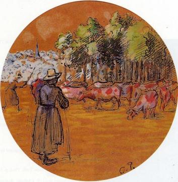 Cowherds, Bazincourt Artwork by Camille Pissarro