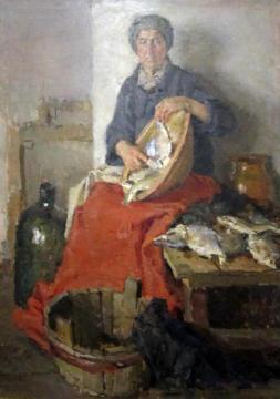 Old Woman with Fish Artwork by Tatiana Yablonskaya