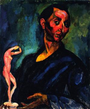 Self-Portrait with Statuette Artwork by Vilmos Perlrott-Csaba