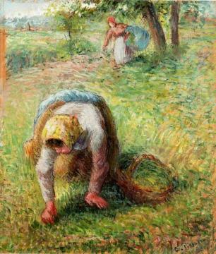 Peasants Gathering Grass Artwork by Camille Pissarro