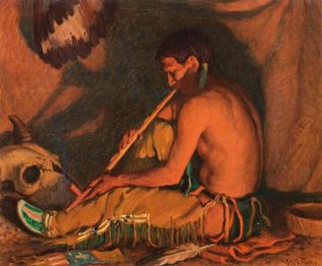 Playing to the Buffalo Skull Artwork by Joseph Henry Sharp