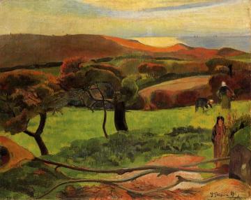 Breton Landscape - Fields by the Sea Artwork by Paul Gauguin