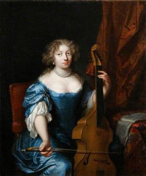 Portrait of a Lady Playing a Viola da Gamba Artwork by Caspar Netscher