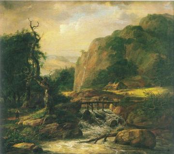 Norwegian landscape with bridge Artwork by Johan Christian Dahl