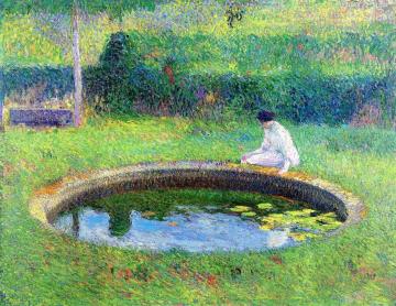 Madame Henri Martin assise sur la margelle d'un des bassins de Marquayrol Artwork by Henri Martin