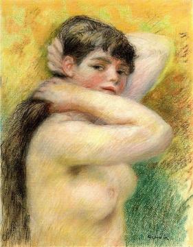 Nude Arranging Her Hair Artwork by Pierre Auguste Renoir