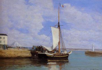 Honfleur, the Port, Docked Sailboat Artwork by Eugène-Louis Boudin