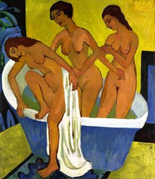 Women Bathing (triptych, central panel) Artwork by Ernst Ludwig Kirchner