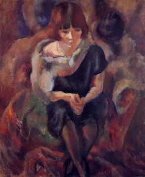 Lucy Wearing aa Fake Fur Artwork by Jules Pascin
