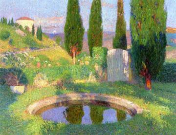 Bassin dans le parc de Marquayrol avec l'atelier d'Henri Martin Artwork by Henri Martin