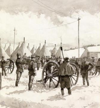 Leadville's Determined Strike - The Denver City Battery at Camp McIntire Artwork by Frederic Remington