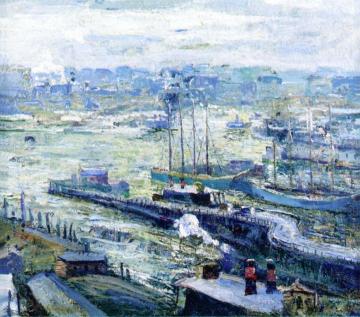 View of Manhattan from the Weehawken Electric Ferries Company Artwork by Ernest Lawson