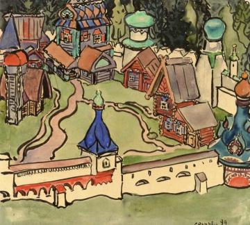 A Russian Village Artwork by Maria Yakunchikova