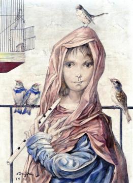 Breton Woman Artwork by Tsuguharu Foujita