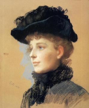 Portrait Of A Woman With Black Hat Artwork by Frank Duveneck